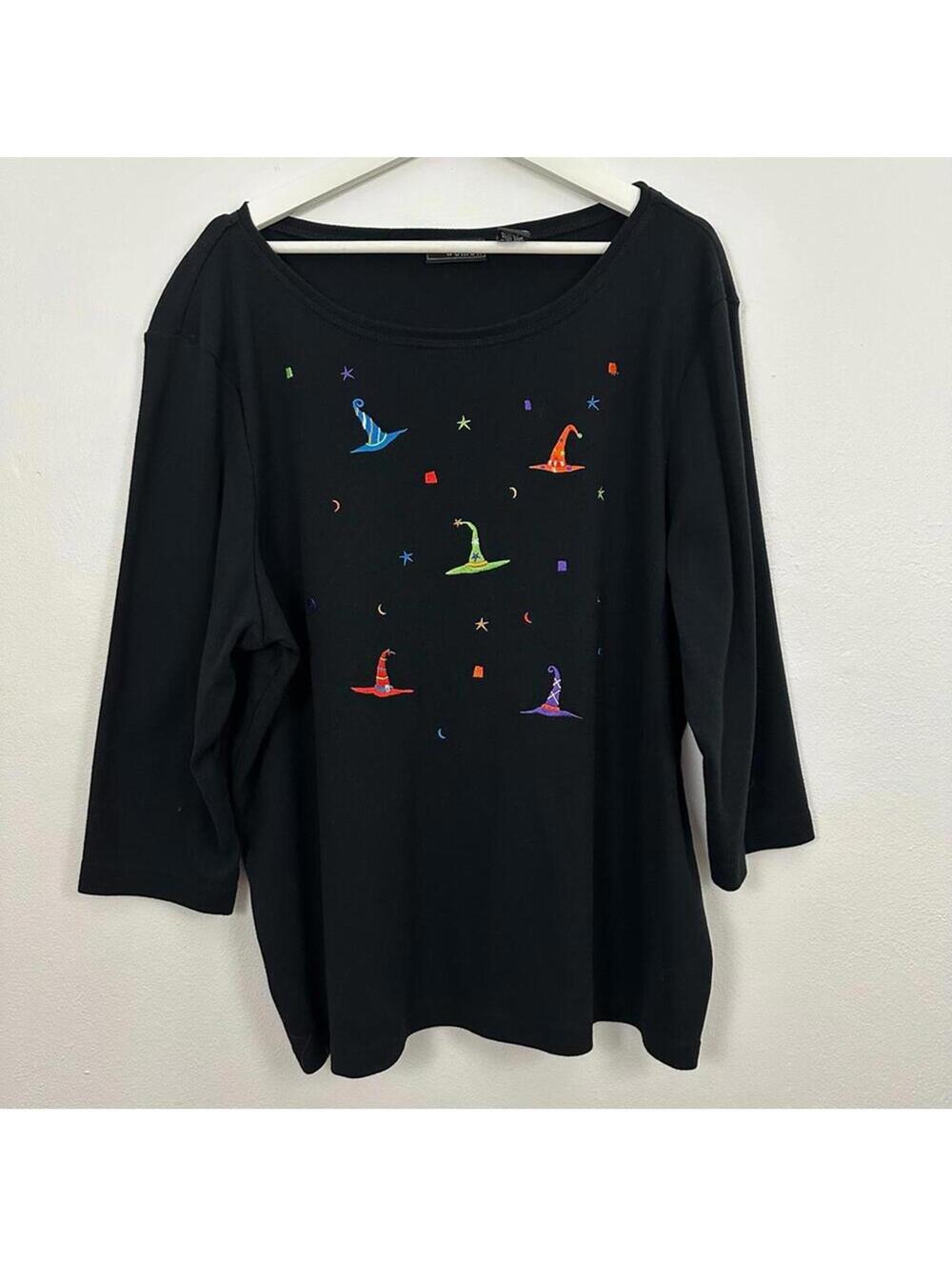 Onque Casuals Embroidered Witches Hat Halloween Shirt Women's Size 2X